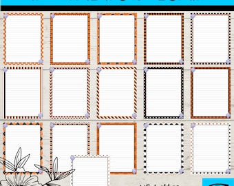 Printable Halloween Stationery, Orange and Black Halloween Letter Paper, 8.5 x 11 Inch Lined and Blank Stationery, Digital Download