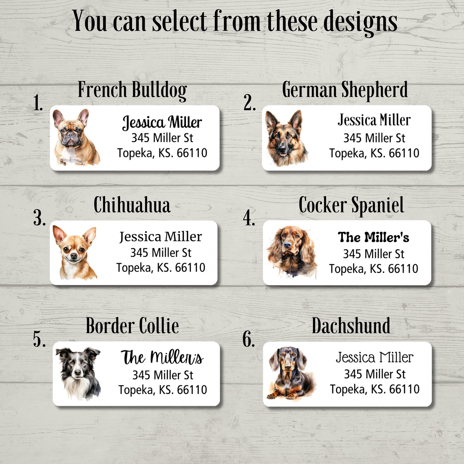Dog Breed Return Address Labels, Custom Address Labels, Personalized