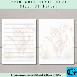 Printable Cat Stationery, Cat Notepaper, 8.5 x 11 Inch Lined and Blank Stationery, Note Paper, Writing Paper, Digital Download