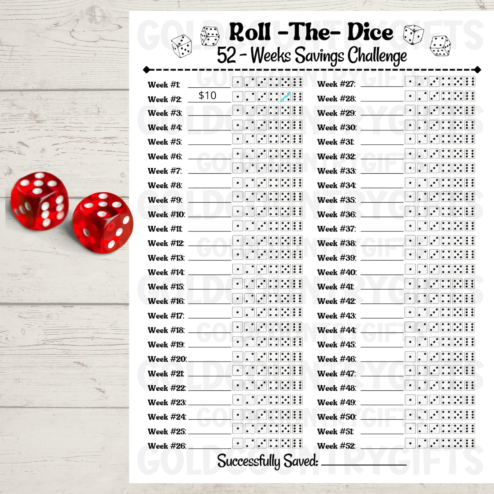 Printable Roll the Dice Savings Challenge Tracker, Money Saving ...