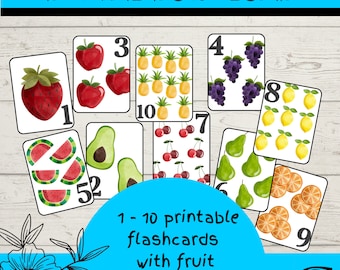 Zahlenkarteikarten mit Obst, 1 - 10, digitaler Download, Kindergarten, Zahlenkartei, Vorschulprogramm