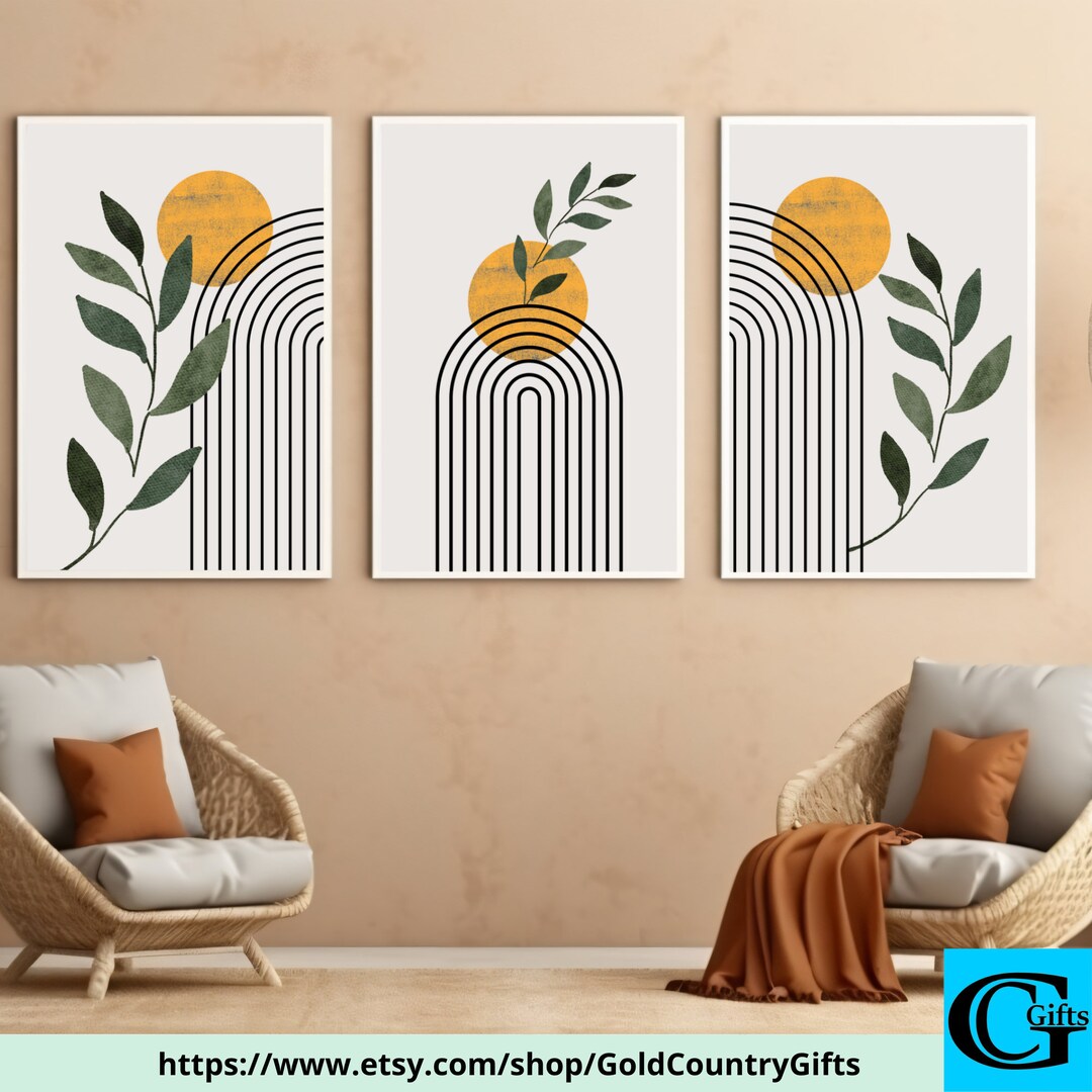 Abstract Boho Style Wall Art Set of 3, Minimalist Digital Prints ...