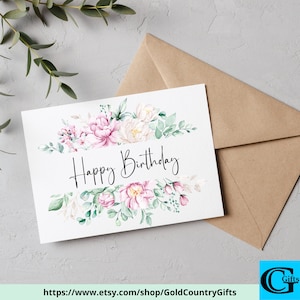 Tarjeta de cumpleaños floral imprimible, tarjeta de cumpleaños de flores silvestres, tarjeta de felicitación imprimible, descarga digital, impresión en casa