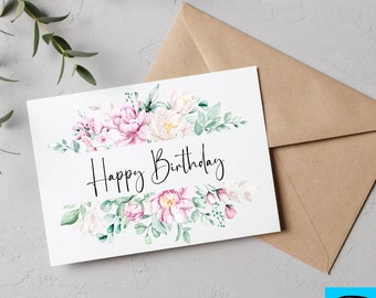 Printable Floral Birthday Card, Wildflowers Birthday Card, Printable Greeting Card, Digital Download, Print at Home