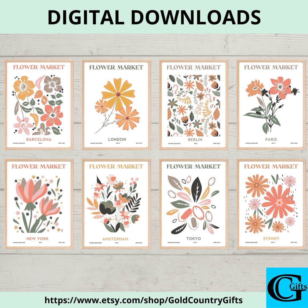 Flower Market Print Set of 8, Floral Decor Posters, Custom Wall Art Set ...