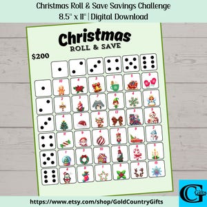 Christmas Roll The Dice Savings Challenge Game, Money Savings Challenge, Dice, Instant Download, Printable PDF
