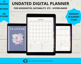 Undatierter Digitaler Planer, mit Hyperlink, GoodNotes und Notability (PDF)
