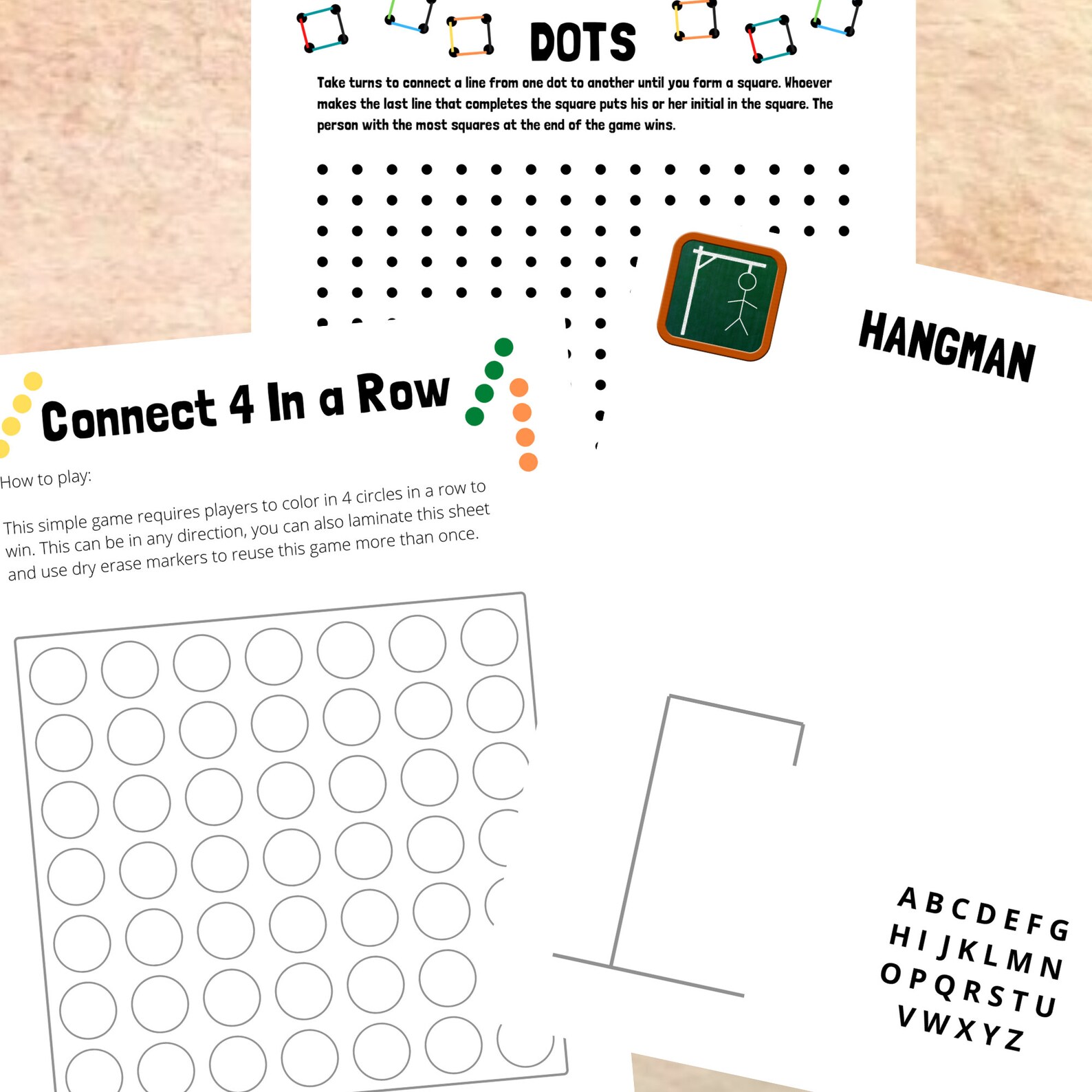 Printable Everyday Activity Sheets - Connect 4 - Dots - Hangman ...