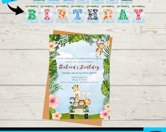 Invito alla festa di compleanno di Safari, Invito alla festa di compleanno degli animali Safari, Invito di compleanno stampabile per bambini, Download digitale