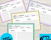 Printable Recipe Cards, Colorful Kitchen Organizer (PDF)
