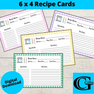 Afdrukbare 6x4 receptkaarten, keukenreceptkaarten, receptkaarten, digitale Instant Download, blanco receptkaarten, receptorganisator, PDF