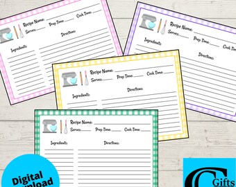 Printable Recipe Cards, Colorful Kitchen Organizer (PDF)