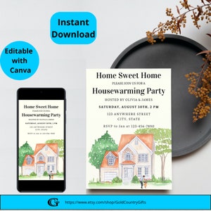 Editable Housewarming Invitation, Instant Download, Housewarming Party Invitation Template , Phone Evite, First Home, New Home Invitation