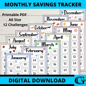 Monthly Savings Challenge, 50 Dollar Savings Challenge For A6 Binder, Savings Printable, Savings Tracker, Black and White and Rainbow Color