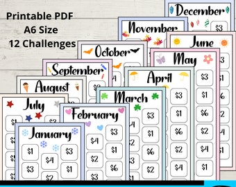 Monthly Savings Challenge, 50 Dollar Savings Challenge For A6 Binder, Savings Printable, Savings Tracker, Black and White and Rainbow Color