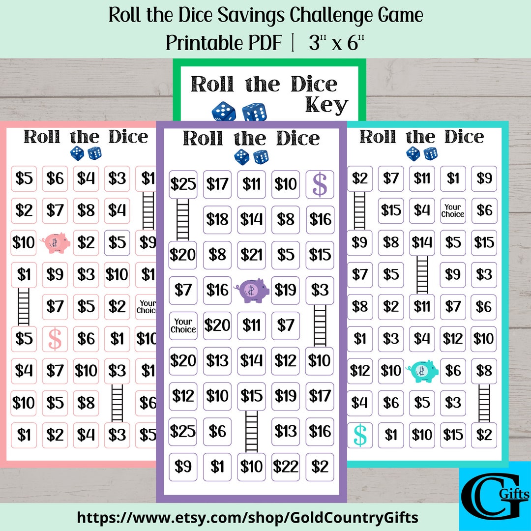Printable Roll the Dice Savings Challenge Game, Money Savings Challenge