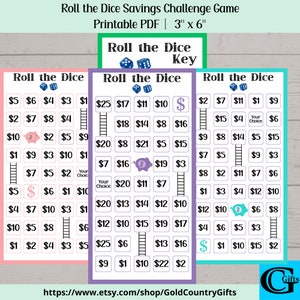 Printable Roll The Dice Savings Challenge Game, Money Savings Challenge, Money Challenge,  Dice, Instant Download, Printable PDF