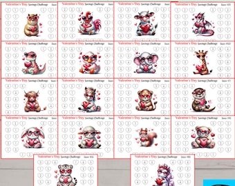 Valentinstag mit niedrigem Einkommen Spar-Challenge-Tracker & DIY Bargeldumschlag druckbar, Spar-Challenge druckbar, Spar-Challenge-Bundle