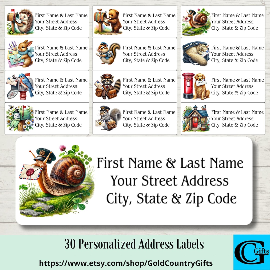 Personalized Animal Mail Address Labels, Custom Return Labels (30 Ct ...