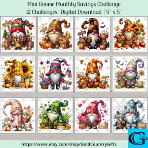 Mini Gnome Monthly Savings Challenge For Cash Envelopes, Savings Challenge Printable, Savings Tracker image 1