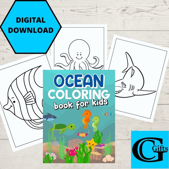 Ocean Coloring Pages - Instant Downloadable Pages - Ocean Birthday Party - Cute Sea Life Coloring Book - Ocean Animal Illustration to Color