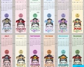 Digital 2026 Mini Desk Calendars, Instant Download, Printable, Messy Bun Month Girls, Office Calendar, Desktop Calendar, Monthly Calendar