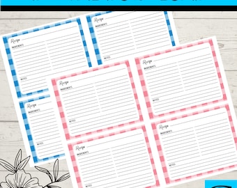 Printable Blank Recipe Cards, Recipe Card Template, Recipe Binder Printable, Recipe Page, Digital Download