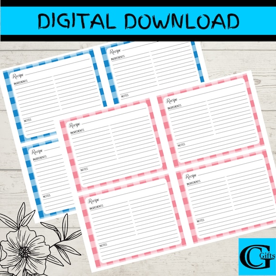 Printable Blank Recipe Cards Recipe Card Template Recipe | Etsy