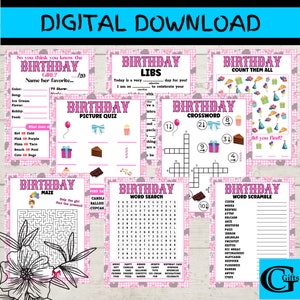 Birthday Party Games For Girl, Birthday Party Game Bundle, Birthday Party Games,  Digital Download,  Printable Activities For Kids