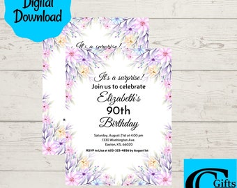 90th Invite, 90th Birthday, Birthday Party Invitation, Happy 90th, Customized Invite, Birthday Décor, Ninetieth Birthday Happy 90th Birthday