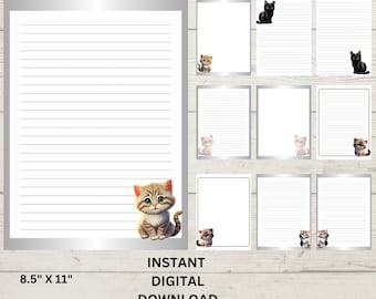 Cute Cat Stationery Set, Lined & Blank Notepaper (Digital Download)