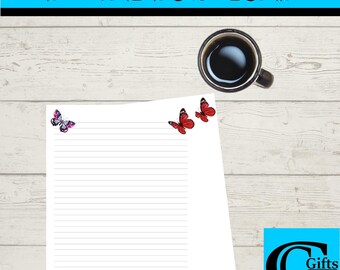 Butterfly Stationery Set, Lined and Blank Paper (PDF)