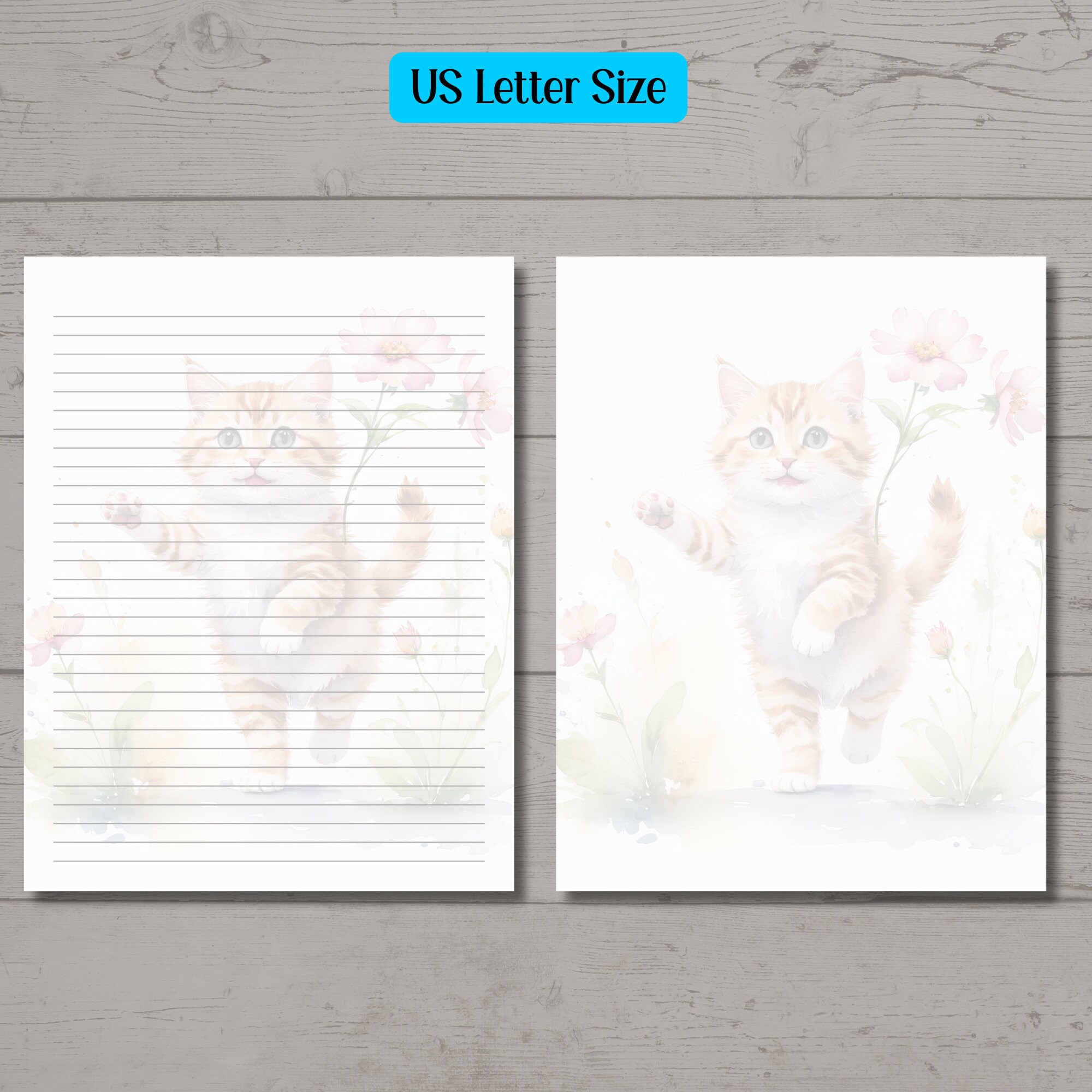 Printable Cat Stationery, Cat Notepaper, 8.5 X 11 Inch Lined and Blank ...