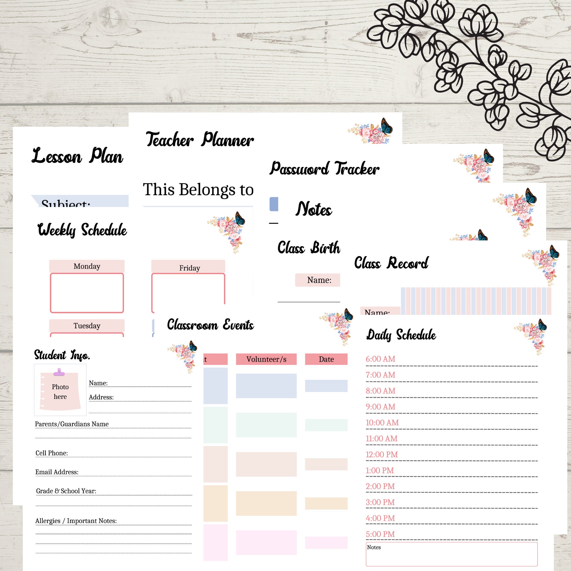 Printable Teacher Planner Scool Year Organizer, Daily and Weekly Agenda ...