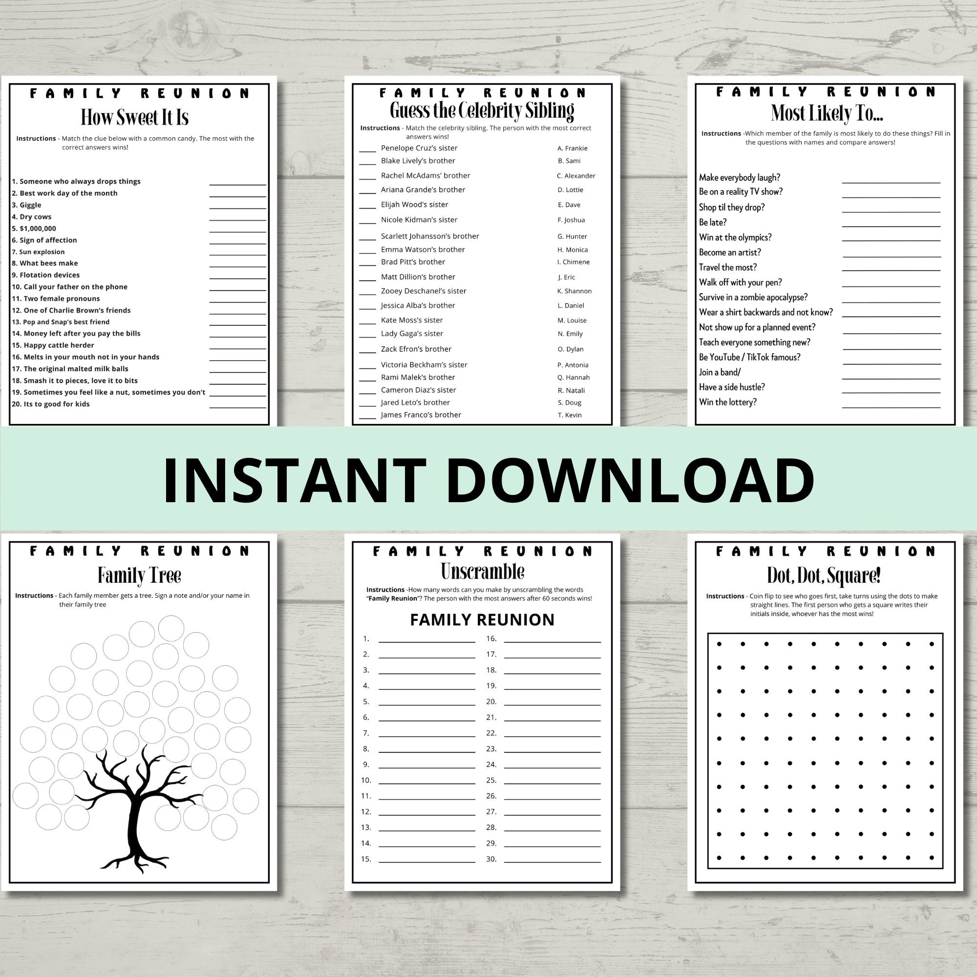 Printable Family Reunion Games Bundle, Family Reunion Party Ideas ...