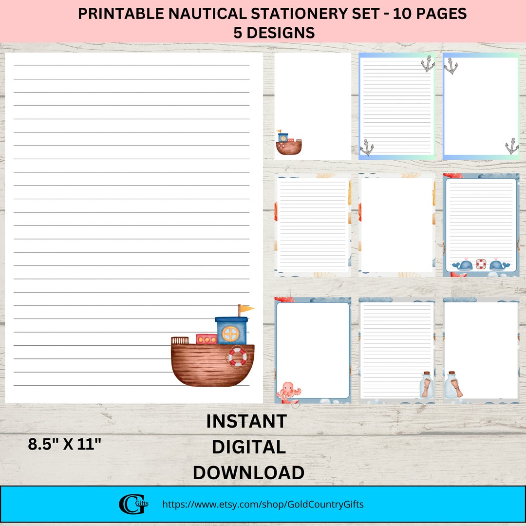 Nautical Stationery, Printable Nautical Stationery, Nautical Notepaper