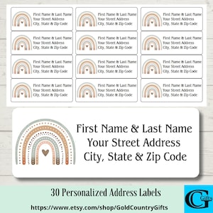 Personalized Address Labels, Boho Rainbow Return Address Labels, Custom Address Labels, 30 Address Labels