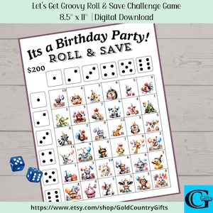 Printable Its a Birthday Party Roll The Dice Savings Challenge Game, Money Savings Challenge, Dice, Instant Download, Printable JPG