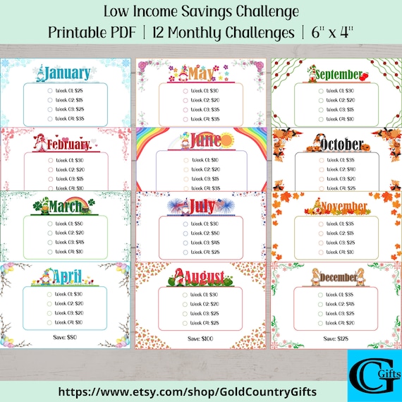 Low Income Savings Challenge Bundle, Monthly Savings Challenge Bundle, Savings Challenge Printable, Savings Tracker, Instant Download