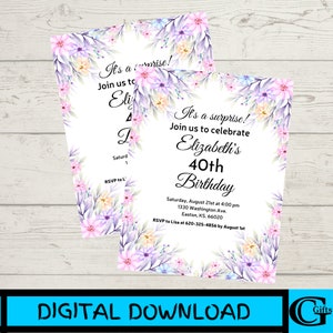 40th Invite, 40th Birthday Print, Birthday Party Invitation, Happy 40th, Customized Invite, 40th Birthday Décor, Fortieth Birthday Invite