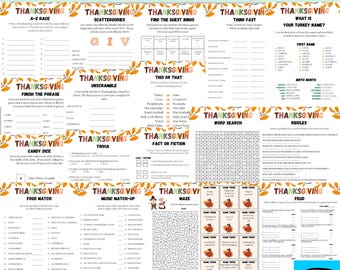 18 juegos imprimibles de Acción de Gracias, paquete de juegos de Acción de Gracias, juegos de Acción de Gracias para niños, juegos de trivia de Acción de Gracias, juegos familiares de Acción de Gracias
