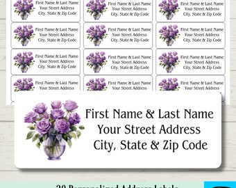 Personalized Address Labels, Purple Rose Return Address Labels, Custom Address Labels, Rose, 30 Address Labels