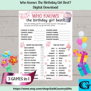 Who Knows The Birthday Girl Best Game, Printed Birthday Game, Instant Download, This or That, For Her, Birthday Girl Trivia