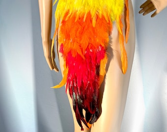 Phoenix Fire Bird Real Feather Tail Deluxe Skirt Wrap Red Orange Yellow Black