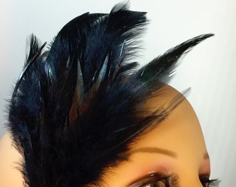 Black Feather Hair Clip Fascinator - Black Swan Raven Bird
