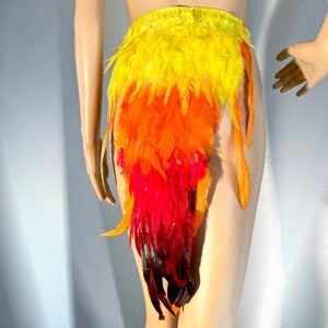 Phoenix Fire Bird Real Feather Tail Deluxe Skirt Wrap Red Orange Yellow Black