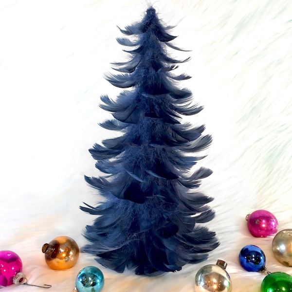 Decorative Navy Blue Feather Christmas Trees for Holiday Events and Winter Wonderland Home Decor - S, M, L, XL