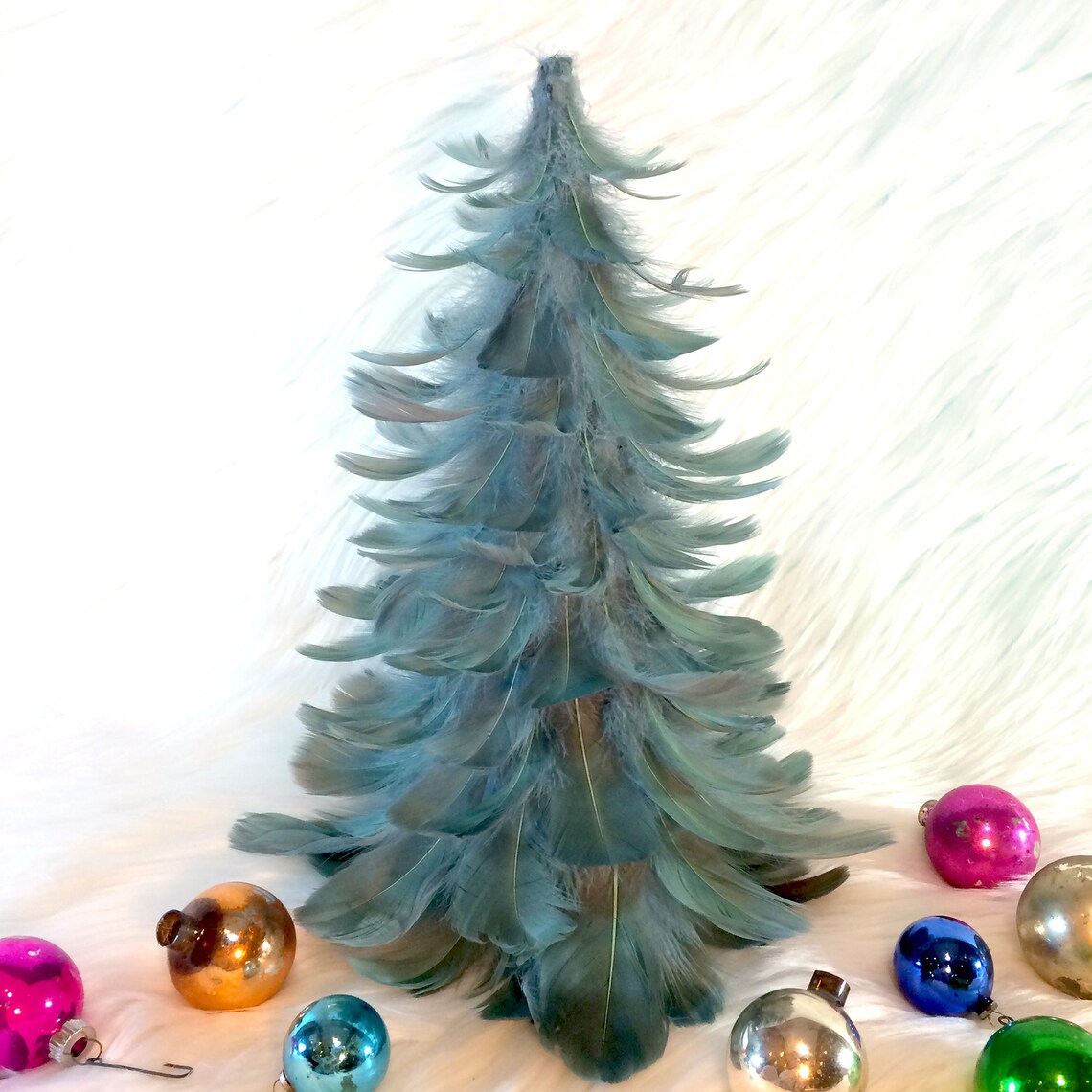 Decorative Celadon blue-green Gray Feather Christmas Trees - Etsy