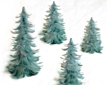 Arbres de Noël décoratifs en plumes de céladon (gris bleu-vert) pour les événements de vacances et la décoration intérieure du pays des merveilles hivernales - miniature à grand