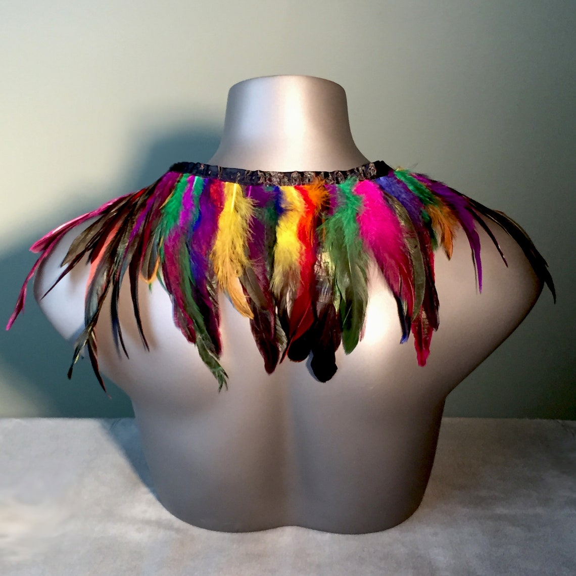 Rainbow Natural Rooster Feather Collar Shoulder Shrug Wear 2 Etsy